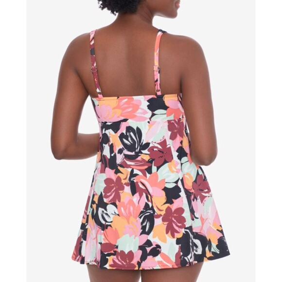 Swim Solutions BLACK Botanical Beauty Bow-Front Swimdress, US 8 - Picture 2 of 5